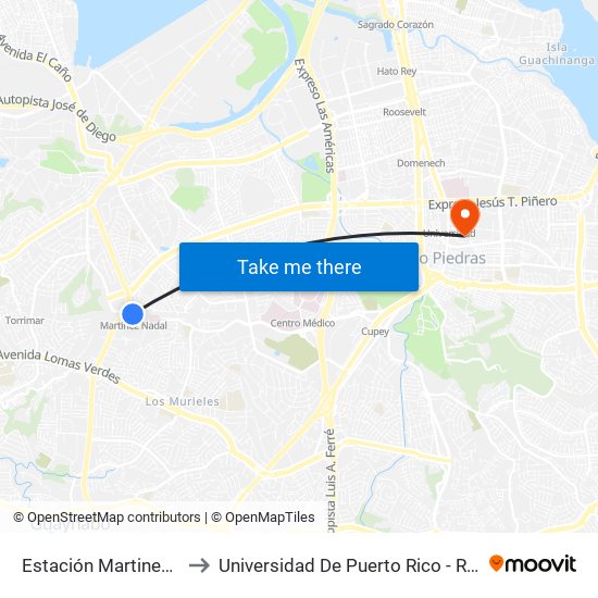Estación Martinez Nadal to Universidad De Puerto Rico - Rio Piedras map