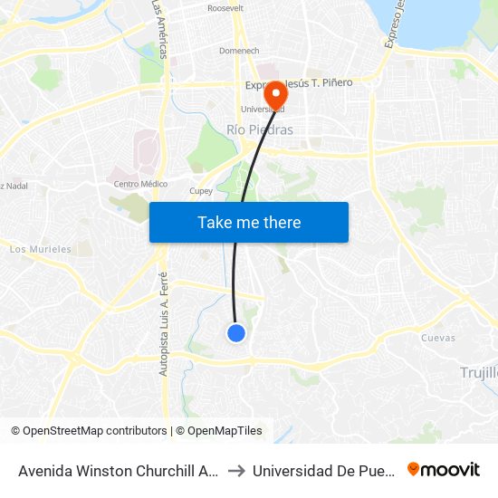 Avenida Winston Churchill Antes Calle Gustavo Becquer to Universidad De Puerto Rico - Rio Piedras map