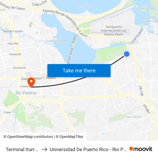 Terminal Iturregui to Universidad De Puerto Rico - Rio Piedras map