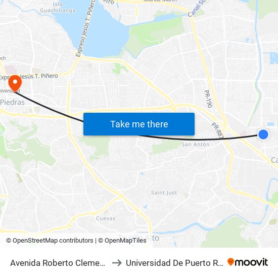 Avenida Roberto Clemente Antes Calle 6 to Universidad De Puerto Rico - Rio Piedras map