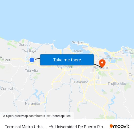 Terminal Metro Urbano Toa Baja to Universidad De Puerto Rico - Rio Piedras map