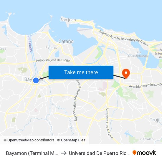 Bayamon (Terminal Metro Urbano) to Universidad De Puerto Rico - Rio Piedras map