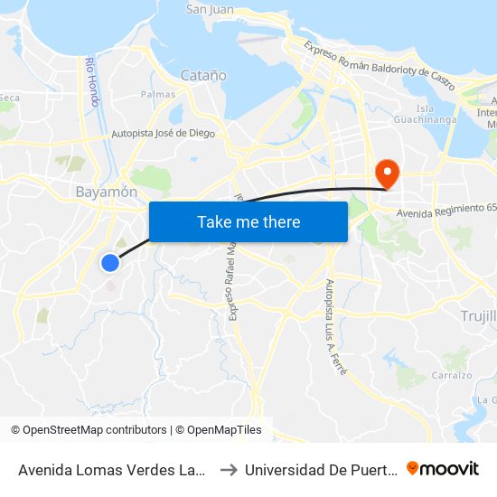 Avenida Lomas Verdes Lado Opuesto Calle Girasol to Universidad De Puerto Rico - Rio Piedras map