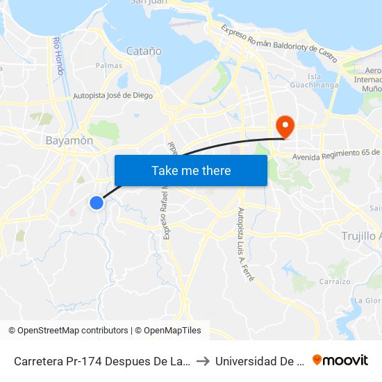 Carretera Pr-174 Despues De La Salir De La Universidad  Upr (Hacia Bayamón) to Universidad De Puerto Rico - Rio Piedras map