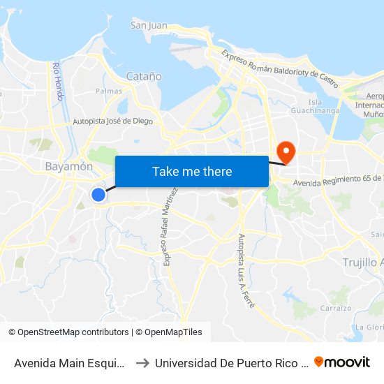 Avenida Main Esquina Calle 13 to Universidad De Puerto Rico - Rio Piedras map