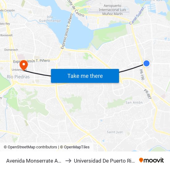 Avenida Monserrate Antes Calle 209 to Universidad De Puerto Rico - Rio Piedras map