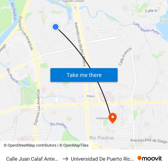 Calle Juan Calaf Antes Calle Oliver to Universidad De Puerto Rico - Rio Piedras map