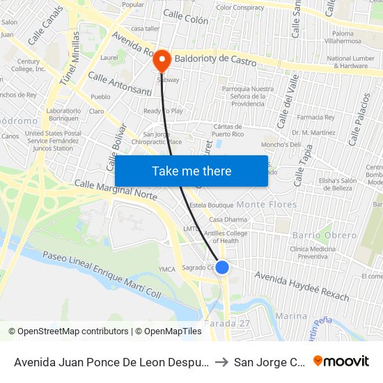 Avenida Juan Ponce De Leon Despues Lado Opuesto Avenida Haydee Rexach to San Jorge Children's Hospital map