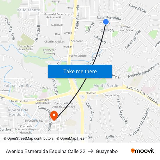 Avenida Esmeralda Esquina Calle 22 to Guaynabo map