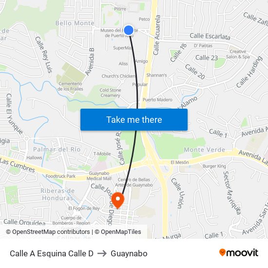 Calle A Esquina Calle D to Guaynabo map