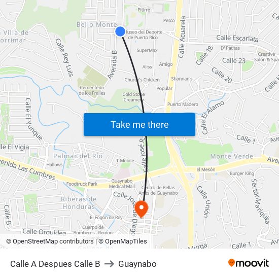 Calle A Despues Calle B to Guaynabo map