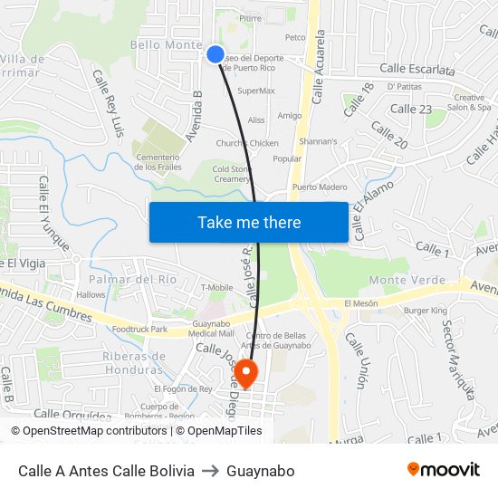 Calle A Antes Calle Bolivia to Guaynabo map