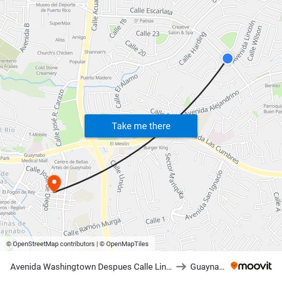 Avenida Washingtown Despues Calle Lincoln to Guaynabo map