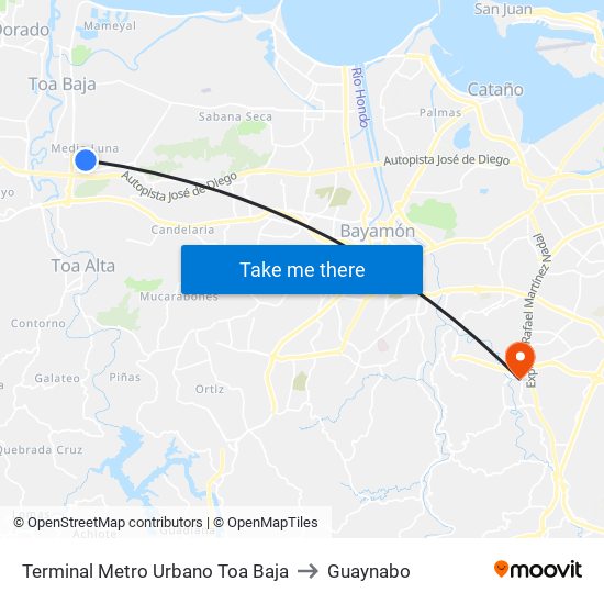 Terminal Metro Urbano Toa Baja to Guaynabo map