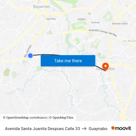 Avenida Santa Juanita Despues Calle 33 to Guaynabo map