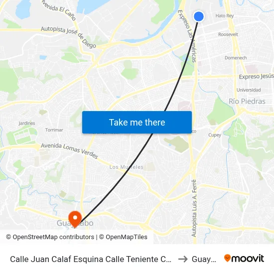 Calle Juan Calaf Esquina Calle Teniente Cesar Luis Acosta to Guaynabo map