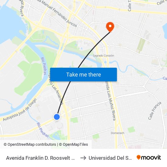Avenida Franklin D. Roosvelt Antes Calle Las America to Universidad Del Sagrado Corazón map