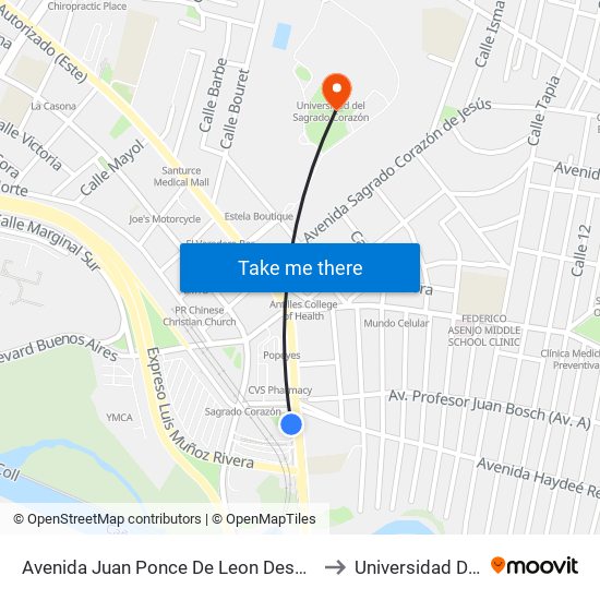 Avenida Juan Ponce De Leon Despues Lado Opuesto Avenida Haydee Rexach to Universidad Del Sagrado Corazón map