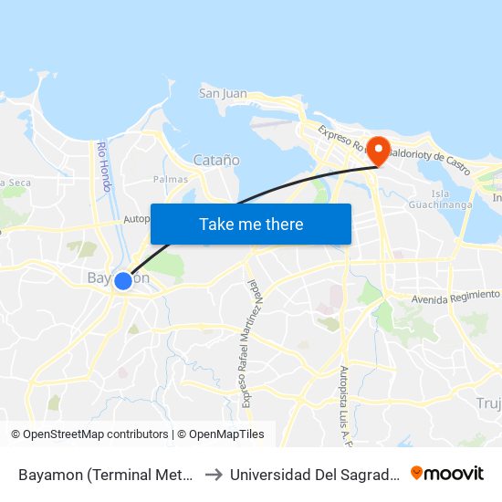 Bayamon (Terminal Metro Urbano) to Universidad Del Sagrado Corazón map