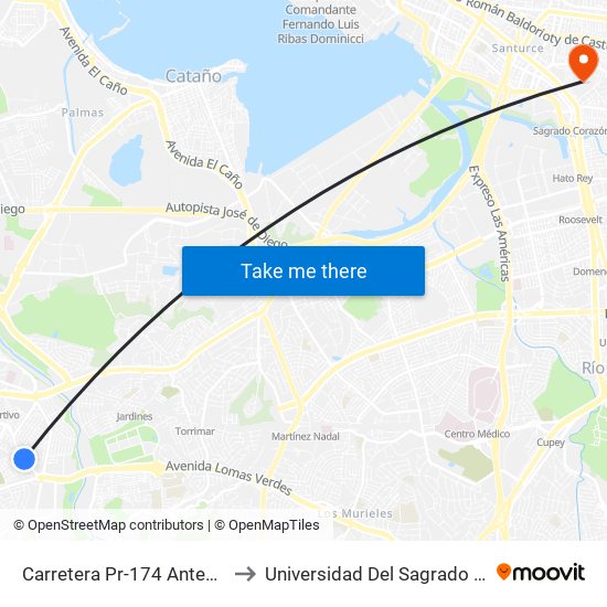 Carretera Pr-174 Antes Calle A to Universidad Del Sagrado Corazón map