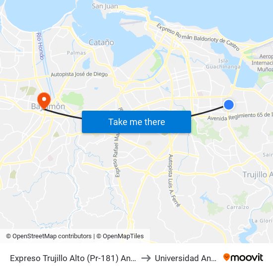 Expreso Trujillo Alto (Pr-181) Antes Calle Julio Andino to Universidad Ana G. Méndez map