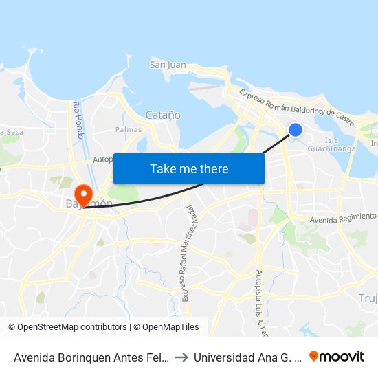 Avenida Borinquen Antes Felipe Goyco to Universidad Ana G. Méndez map