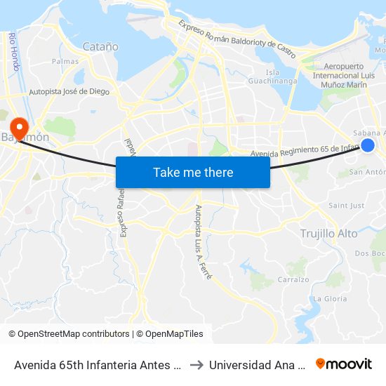Avenida 65th Infanteria Antes Calle San Marco to Universidad Ana G. Méndez map