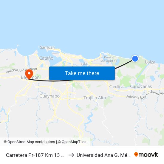 Carretera Pr-187 Km 13 Hm 0 to Universidad Ana G. Méndez map