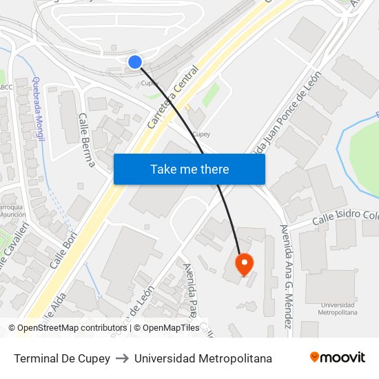 Terminal De Cupey to Universidad Metropolitana map