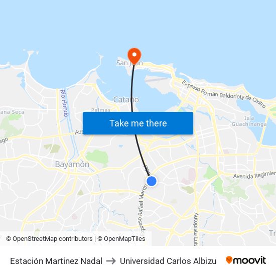Estación Martinez Nadal to Universidad Carlos Albizu map