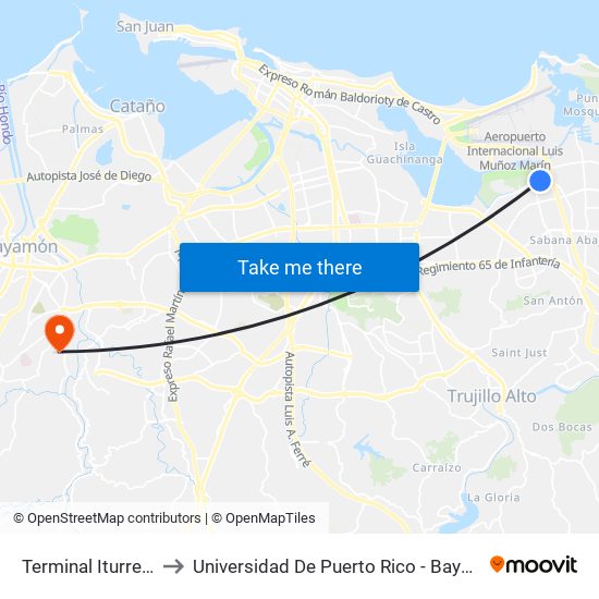 Terminal Iturregui to Universidad De Puerto Rico - Bayamón map