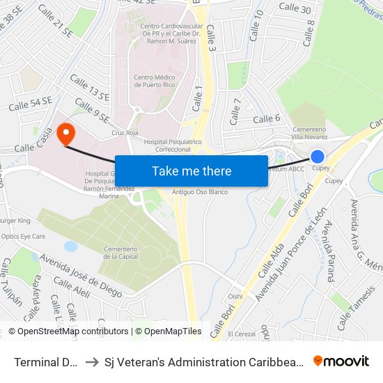 Terminal De Cupey to Sj Veteran's Administration Caribbean Healthcare System map