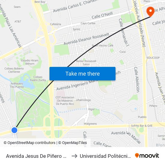 Avenida Jesus De Piñero Antes Calle Andalucia to Universidad Politécnica De Puerto Rico map