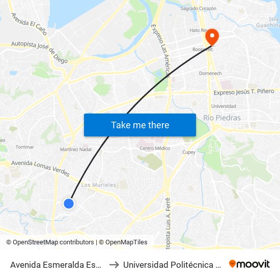 Avenida Esmeralda Esquina Calle 22 to Universidad Politécnica De Puerto Rico map
