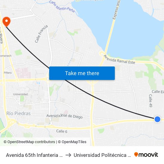 Avenida 65th Infanteria Antes Calle 49 to Universidad Politécnica De Puerto Rico map