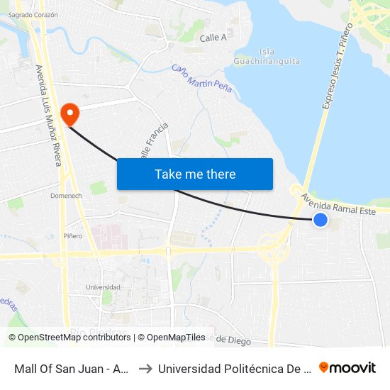 Mall Of San Juan - Aeropuerto to Universidad Politécnica De Puerto Rico map