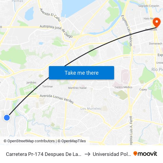 Carretera Pr-174 Despues De La Salir De La Universidad  Upr (Hacia Bayamón) to Universidad Politécnica De Puerto Rico map
