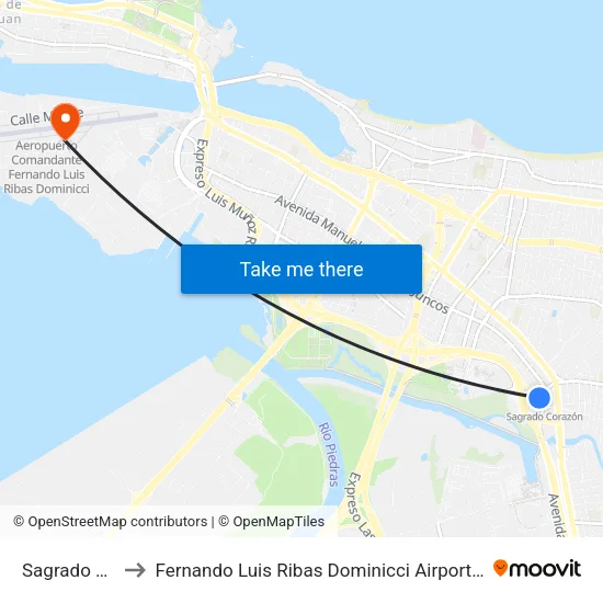 Sagrado Corazón to Fernando Luis Ribas Dominicci Airport - Passenger Terminal map