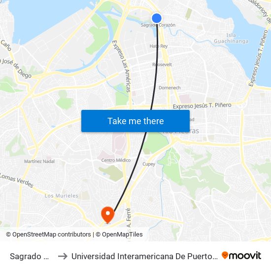 Sagrado Corazón to Universidad Interamericana De Puerto Rico Recinto Metro map