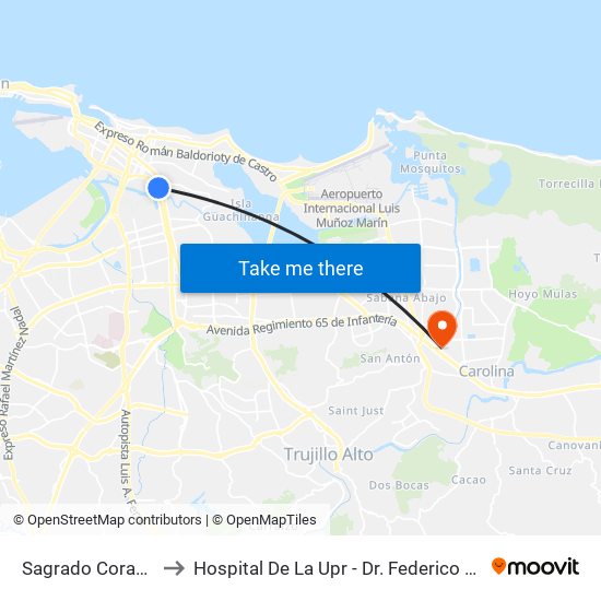 Sagrado Corazón to Hospital De La Upr - Dr. Federico Trilla map