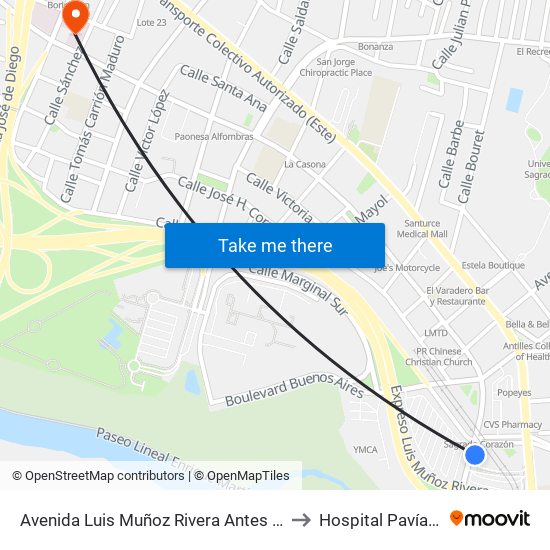 Avenida Luis Muñoz Rivera Antes Calle Haydee Rexach to Hospital Pavía - Santurce map