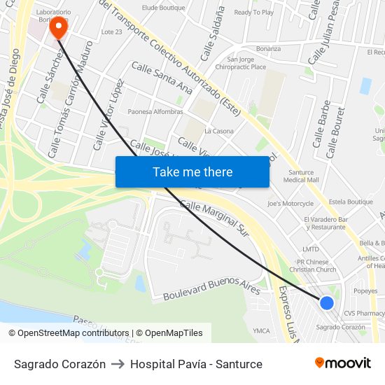Sagrado Corazón to Hospital Pavía - Santurce map