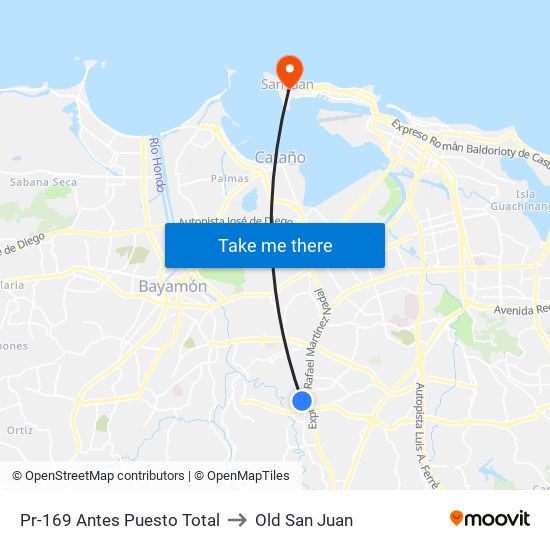 Pr-169 Antes Puesto Total to Old San Juan map