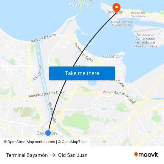 Terminal Bayamón to Old San Juan map