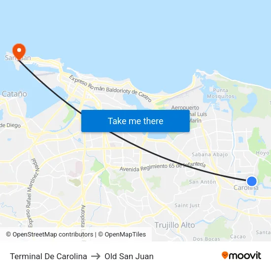 Terminal De Carolina to Old San Juan map