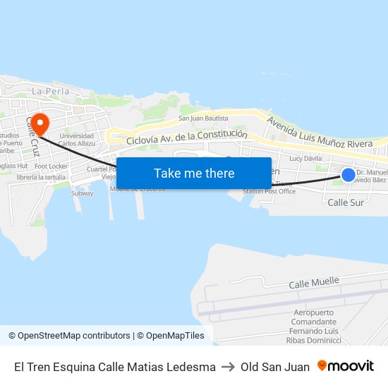El Tren Esquina Calle Matias Ledesma to Old San Juan map