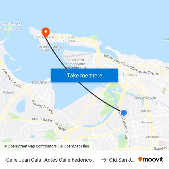 Calle Juan Calaf Antes Calle Federico Acosta to Old San Juan map