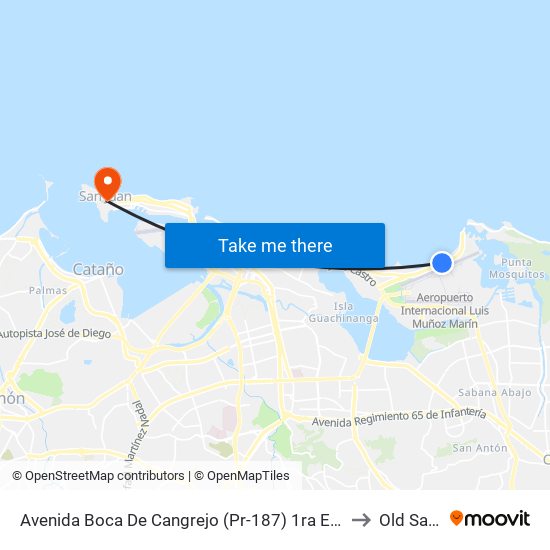 Avenida Boca De Cangrejo (Pr-187) 1ra Entrada Balneario Carolina to Old San Juan map