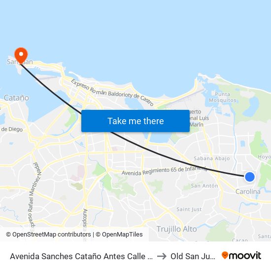 Avenida Sanches Cataño Antes Calle 40 to Old San Juan map