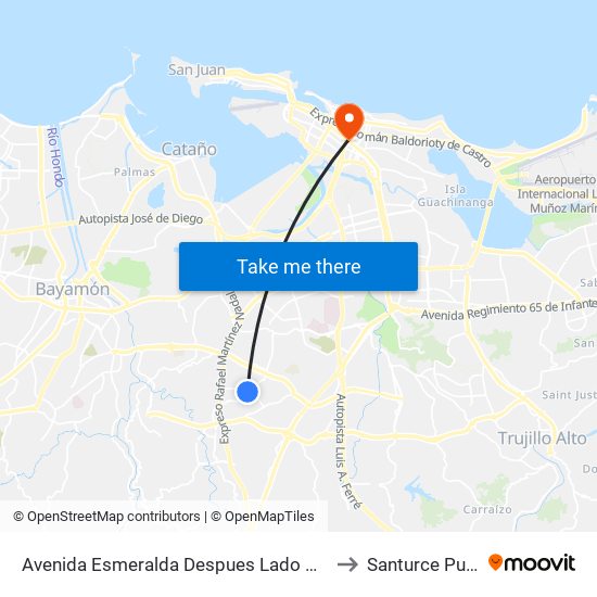 Avenida Esmeralda Despues Lado Opuesto Calle Tropical to Santurce Puerto Rico map